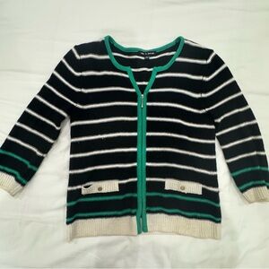 Cable & Gauge Striped Cardigan with Green, white and Black Accents